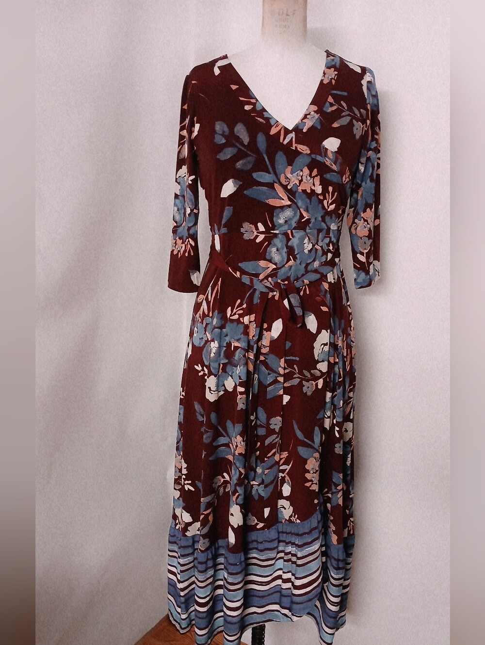 Du Jour Floral Maxi Dress in Mauve, Light Blue, and Cream